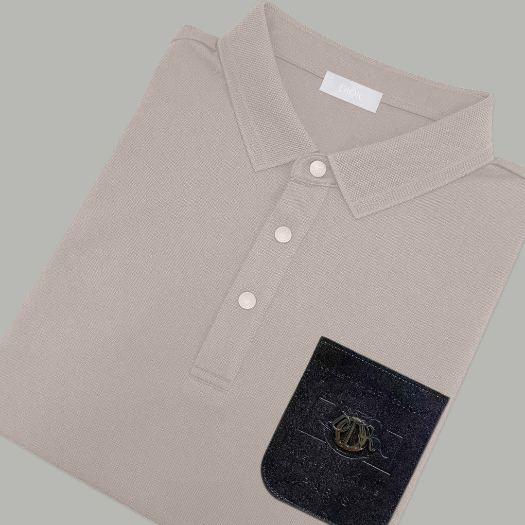 Dior Silk Long Sleeve Polo Shirt with Metal Patch