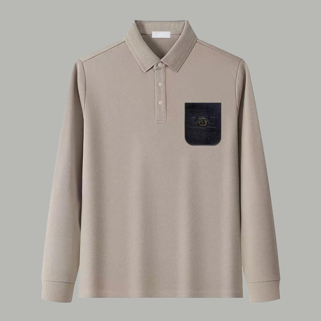 Dior Silk Long Sleeve Polo Shirt with Metal Patch
