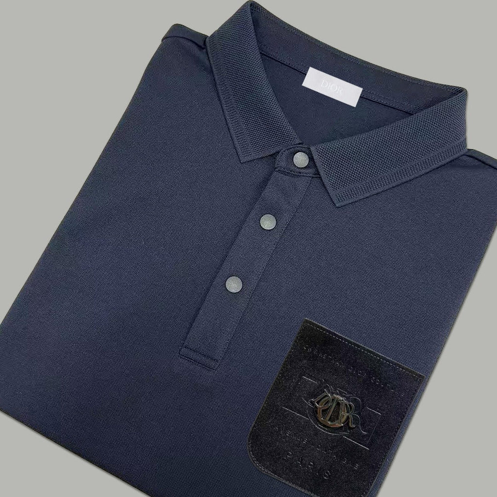 Dior Silk Long Sleeve Polo Shirt with Metal Patch