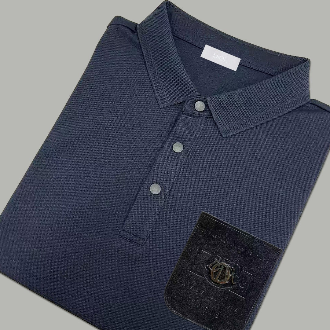 Dior Silk Long Sleeve Polo Shirt with Metal Patch