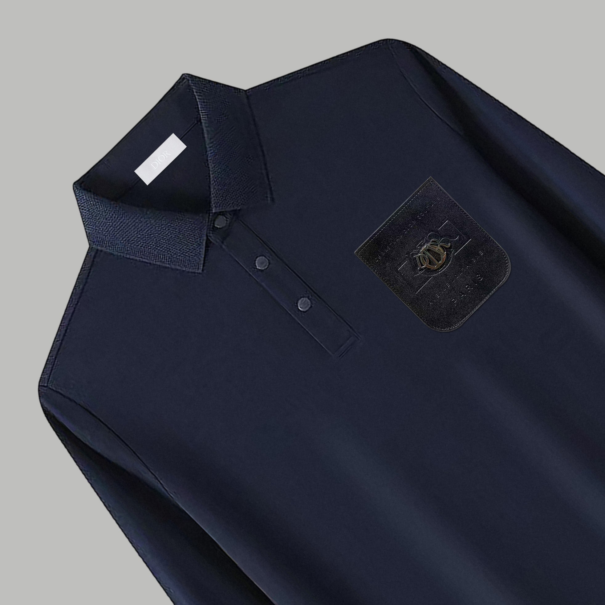 Dior Silk Long Sleeve Polo Shirt with Metal Patch