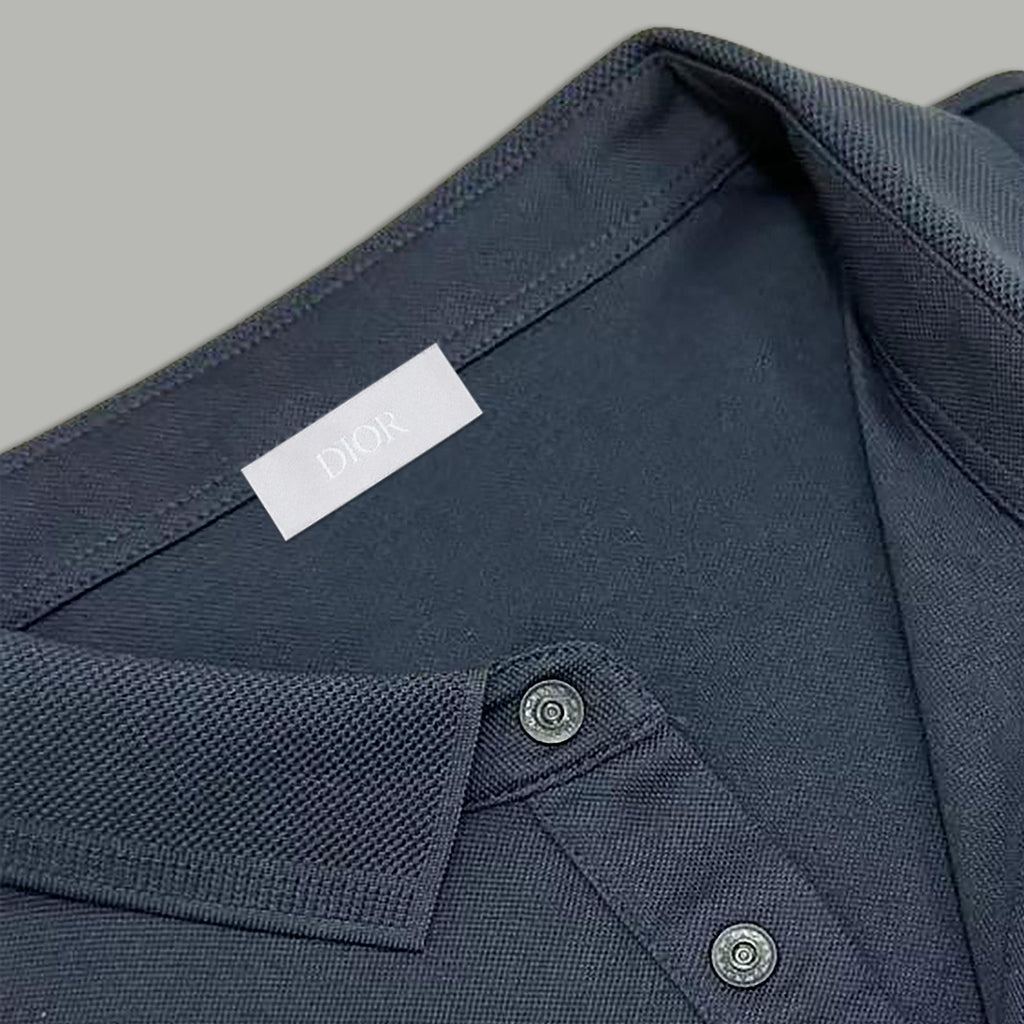 Dior Silk Long Sleeve Polo Shirt with Metal Patch