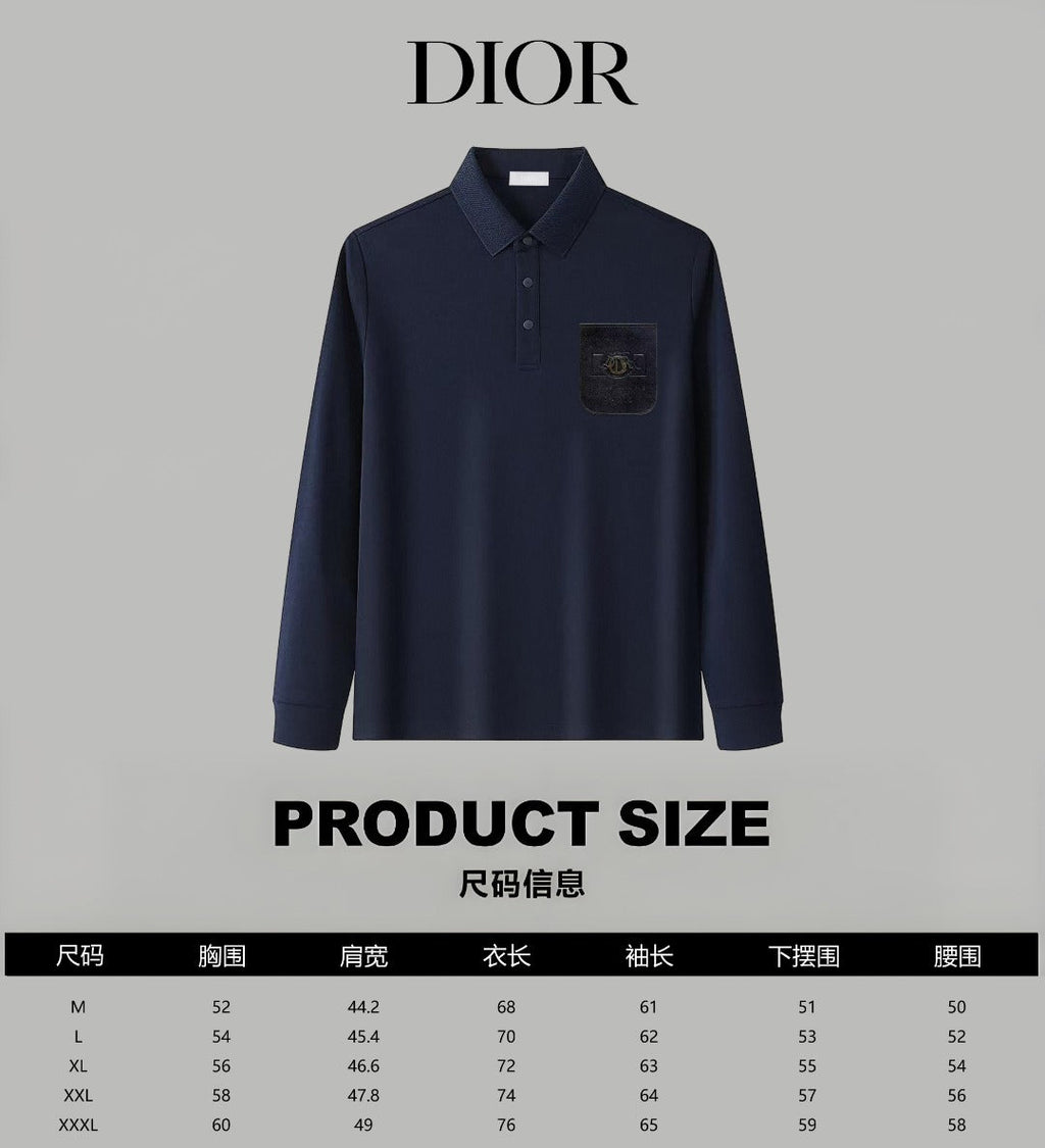 Dior Silk Long Sleeve Polo Shirt with Metal Patch