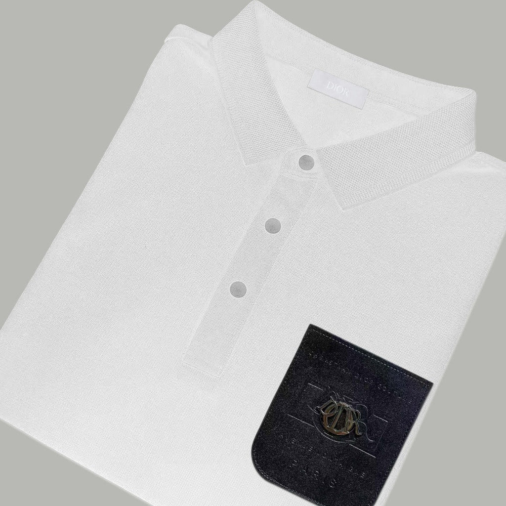 Dior Silk Long Sleeve Polo Shirt with Metal Patch