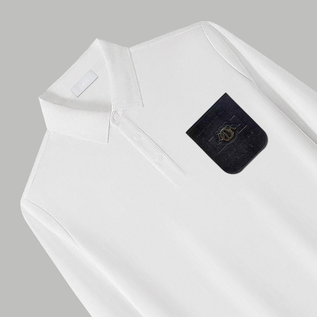 Dior Silk Long Sleeve Polo Shirt with Metal Patch