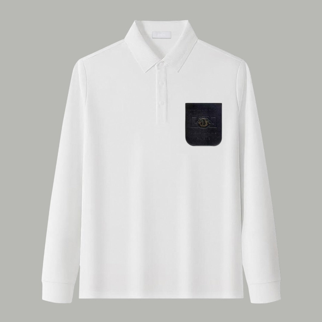 Dior Silk Long Sleeve Polo Shirt with Metal Patch