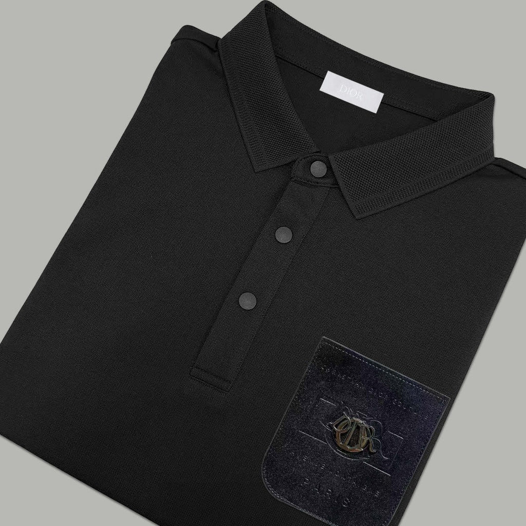 Dior Silk Long Sleeve Polo Shirt with Metal Patch