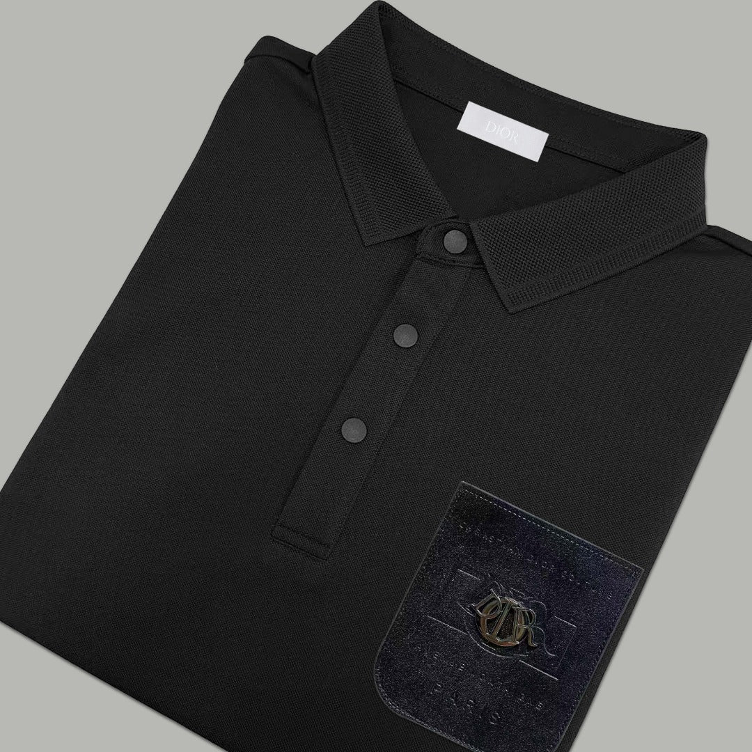 Dior Silk Long Sleeve Polo Shirt with Metal Patch