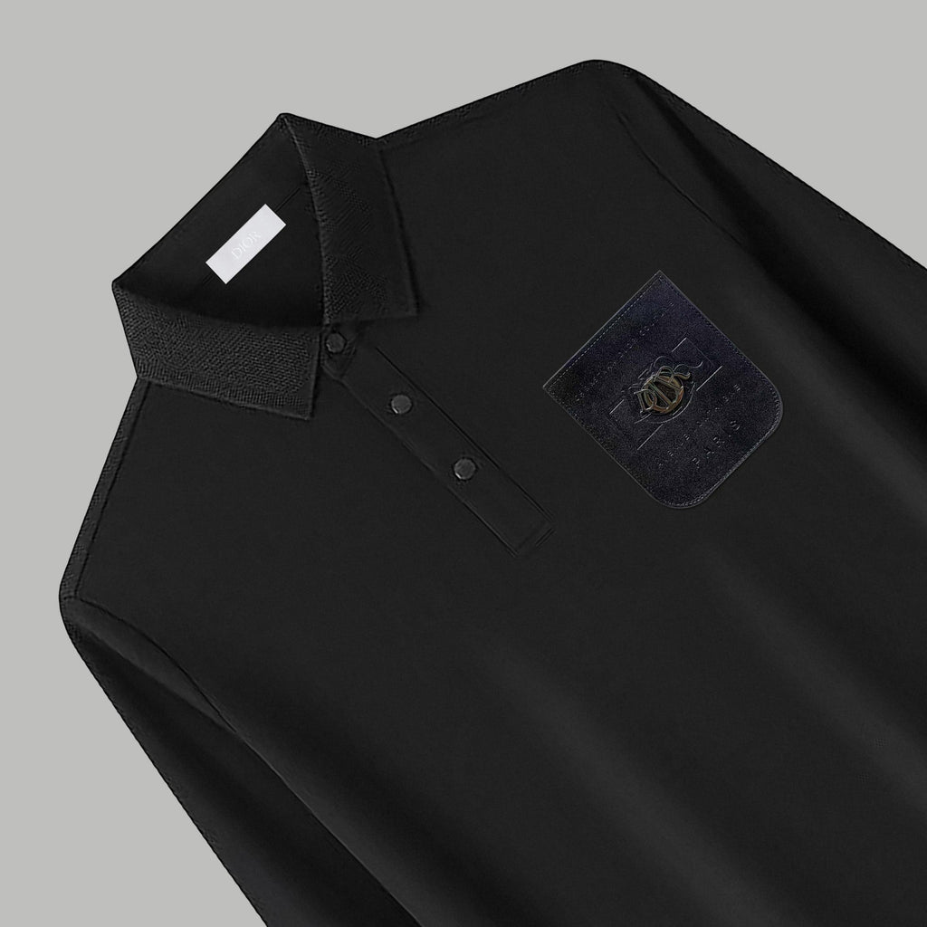 Dior Silk Long Sleeve Polo Shirt with Metal Patch