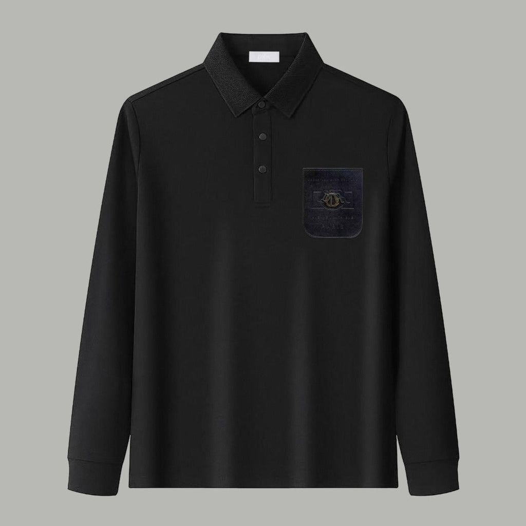 Dior Silk Long Sleeve Polo Shirt with Metal Patch