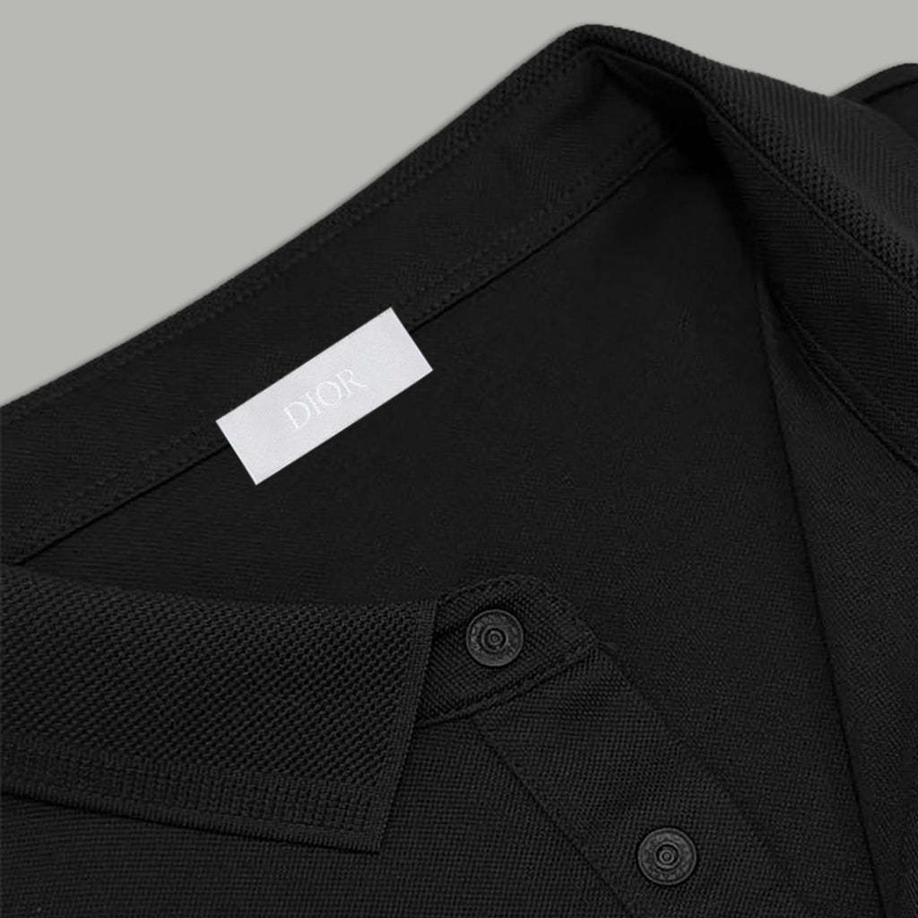 Dior Silk Long Sleeve Polo Shirt with Metal Patch