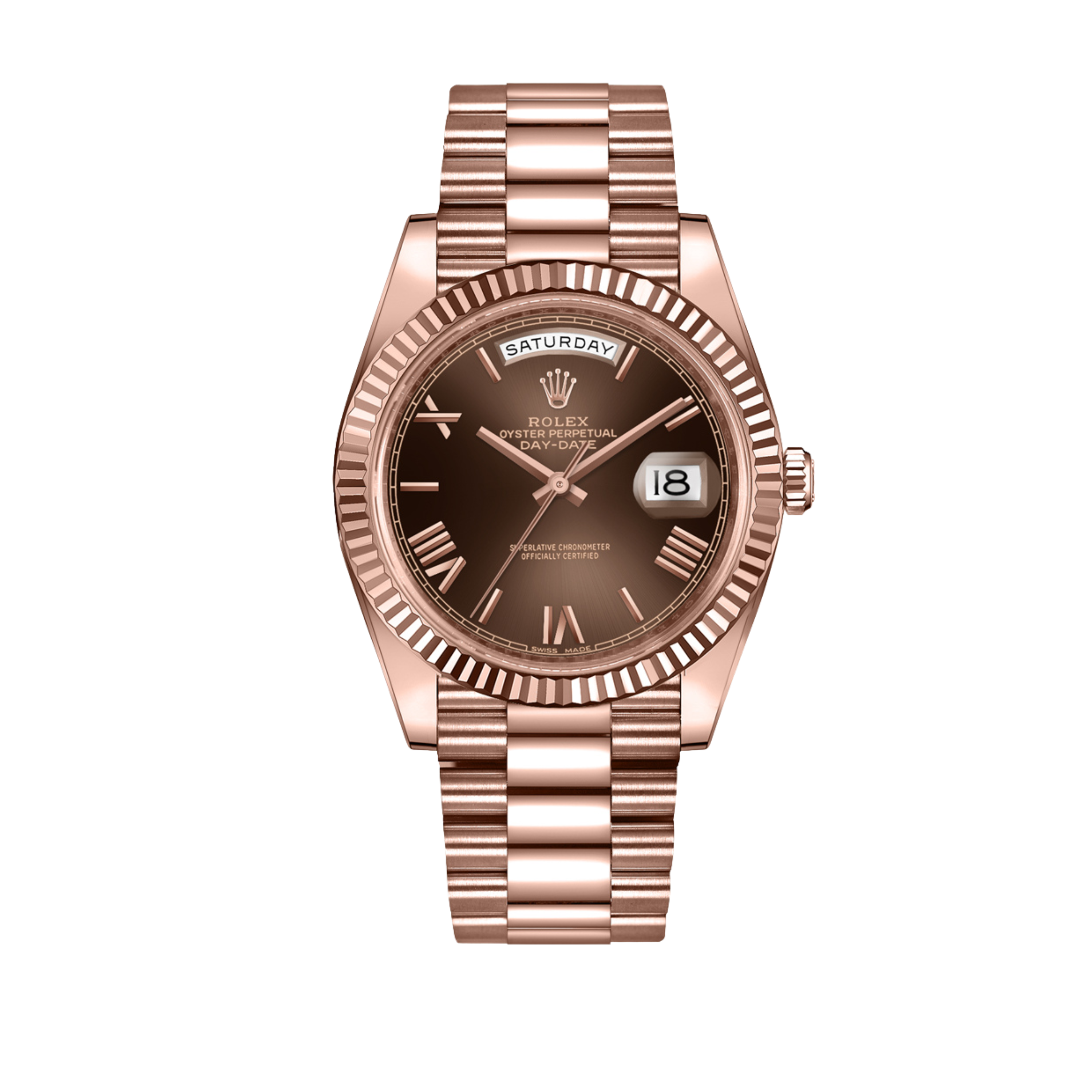ROLEX DAY DATE 40 ROSE CHOCOLATE ROMAN DIAL