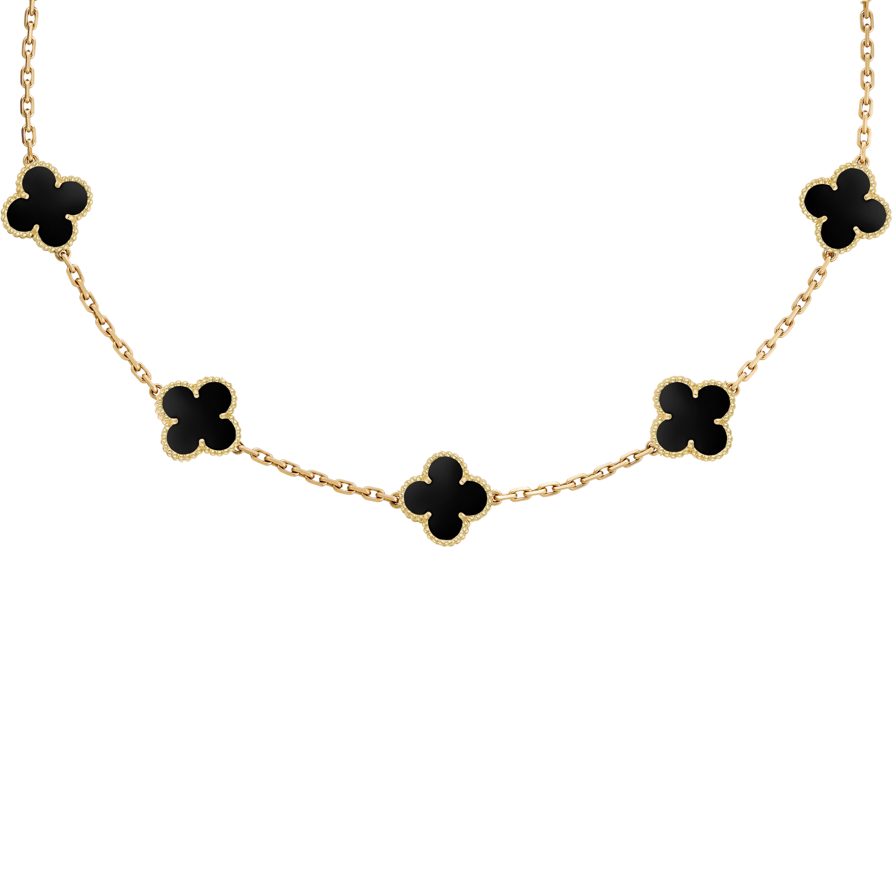 VAN CLEEF VINTAGE ALHAMBRA NECKLACE SMALL PENDANTS - GOLD/BLACK