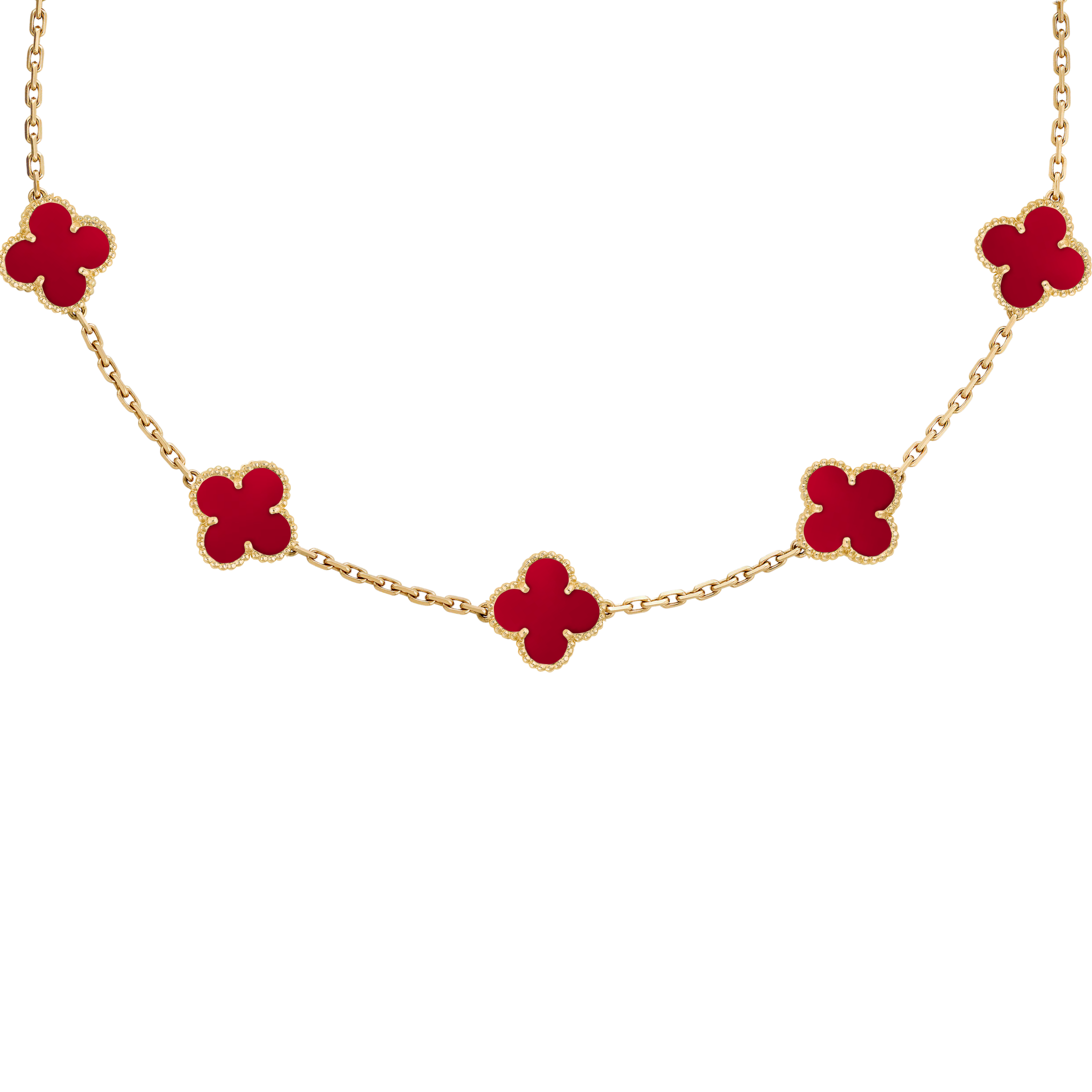 VAN CLEEF VINTAGE ALHAMBRA NECKLACE SMALL PENDANTS - GOLD/RED