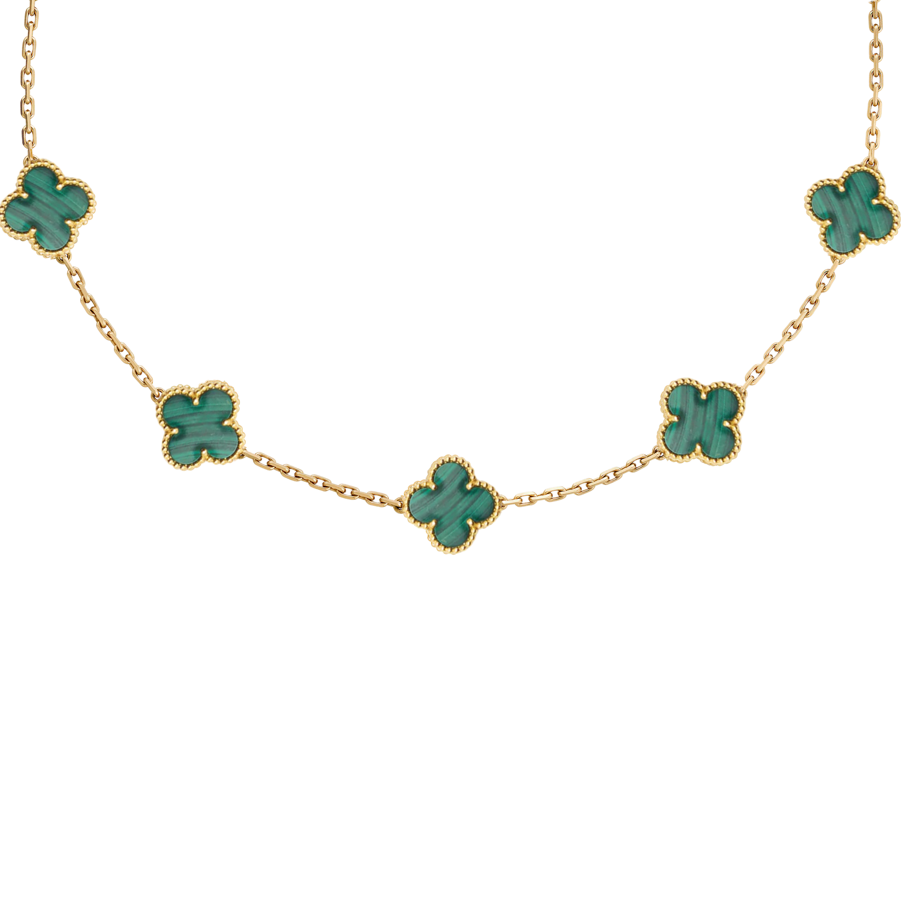 VAN CLEEF VINTAGE ALHAMBRA NECKLACE SMALL PENDANTS - GOLD/GREEN