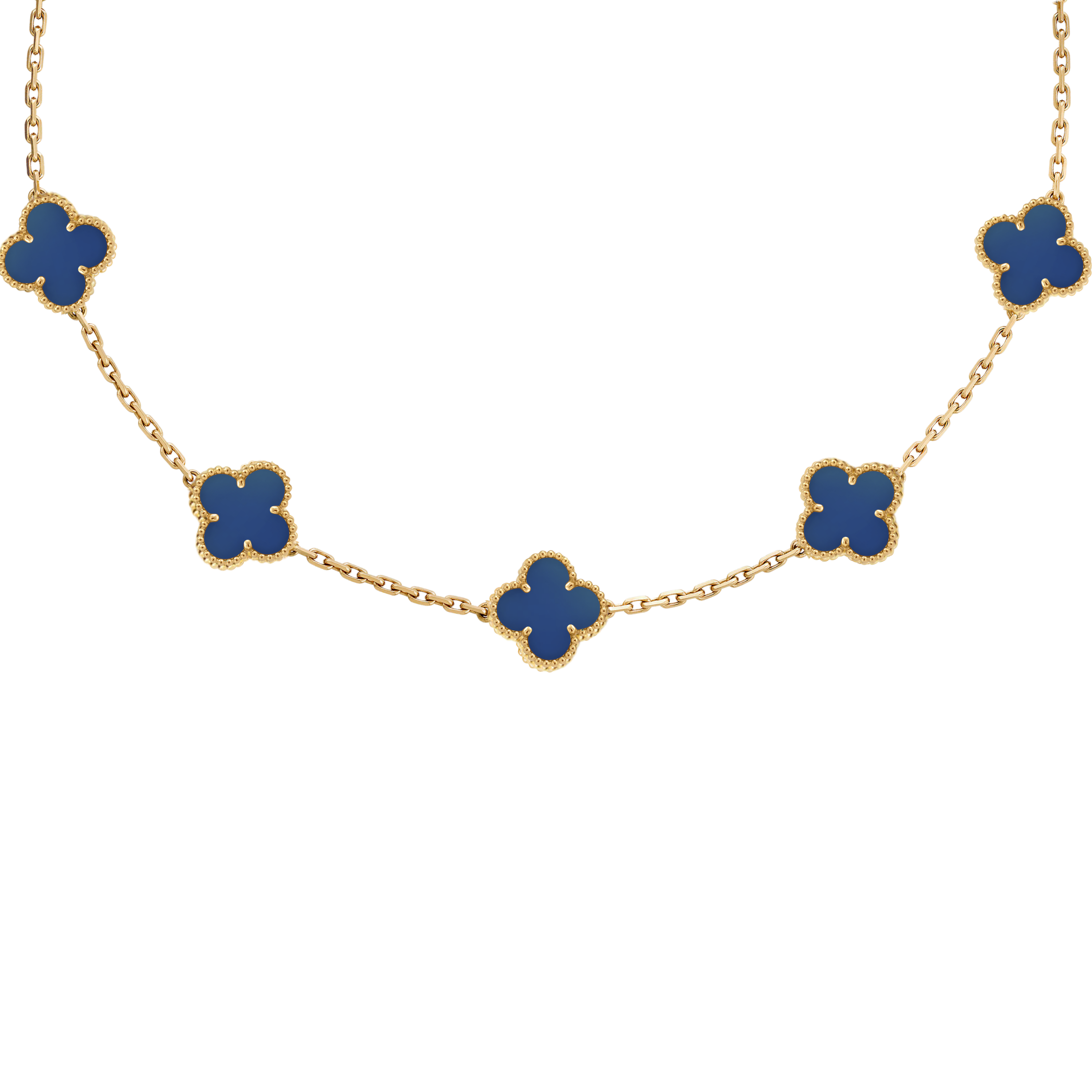 VAN CLEEF VINTAGE ALHAMBRA NECKLACE SMALL PENDANTS - GOLD/DARK BLUE