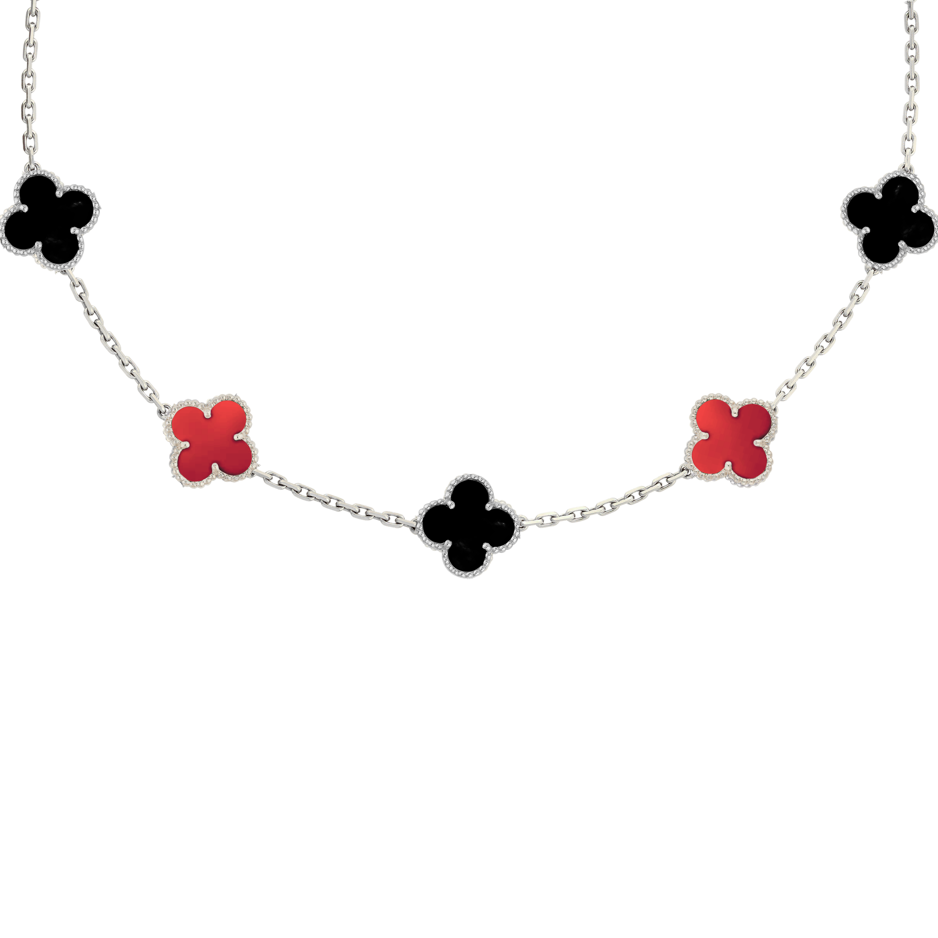 VAN CLEEF VINTAGE ALHAMBRA NECKLACE - SILVER/BLACK/RED (Copy)