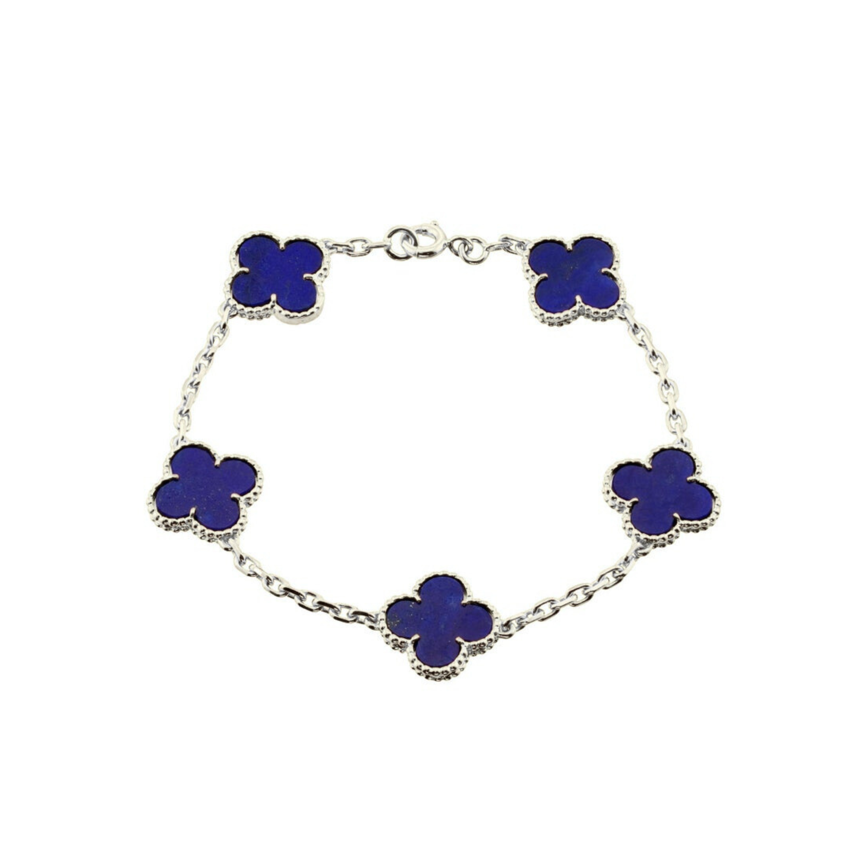 VAN CLEEF VINTAGE ALHAMBRA BRACELET SMALL PENDANTS - SILVER/NAVY BLUE