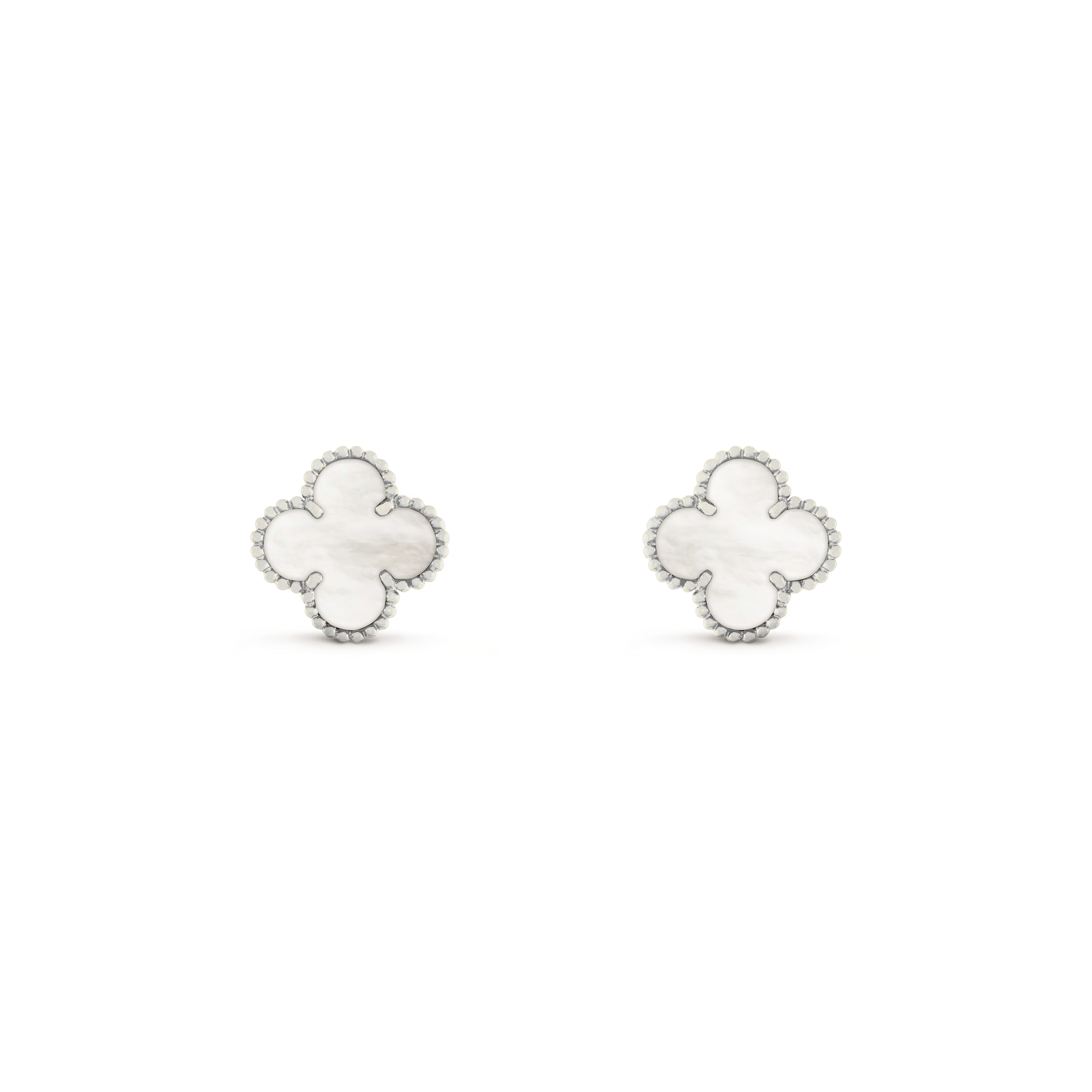 VAN CLEEF VINTAGE ALHAMBRA EAR STUDS - SILVER/WHITE