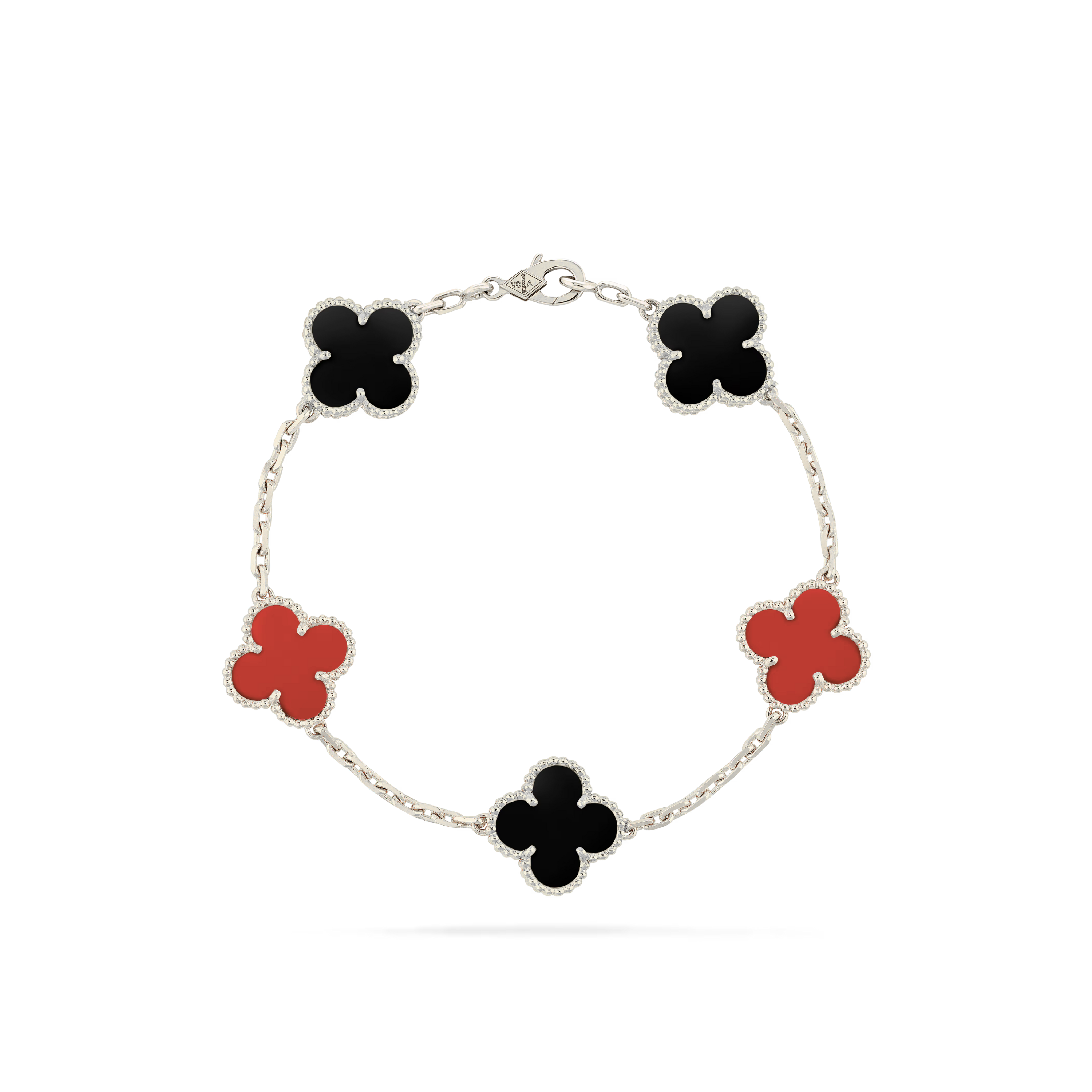 VAN CLEEF VINTAGE ALHAMBRA BRACELET SMALL PENDANTS - SILVER/BLACK/RED