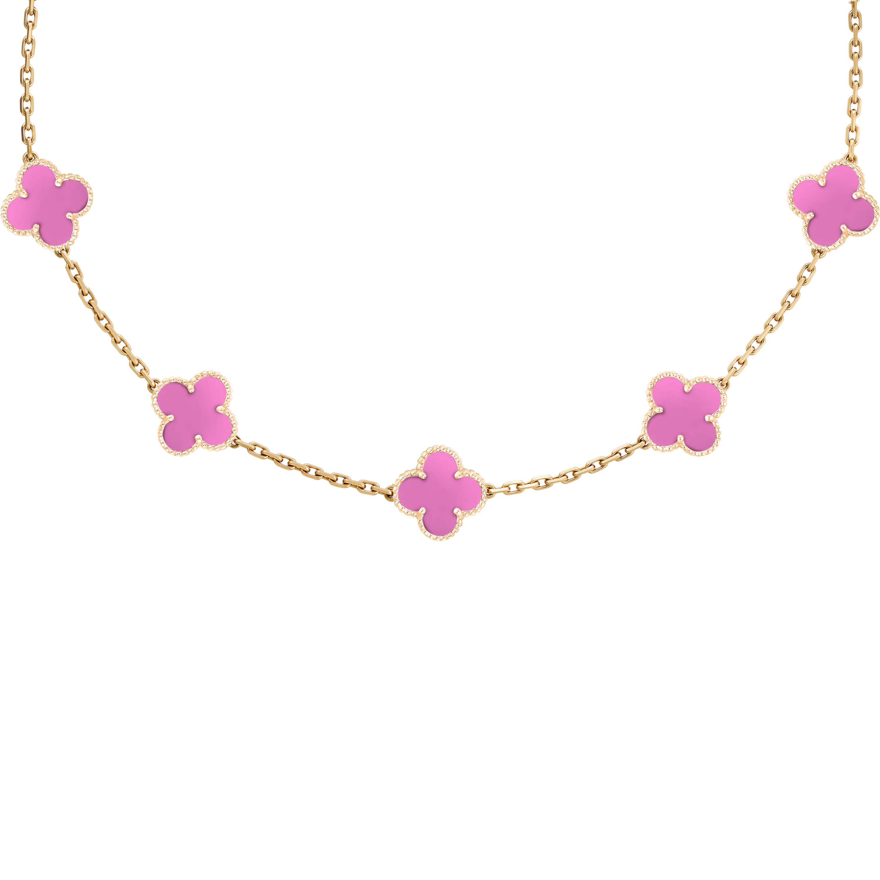VAN CLEEF VINTAGE ALHAMBRA NECKLACE SMALL PENDANTS - GOLD/PINK