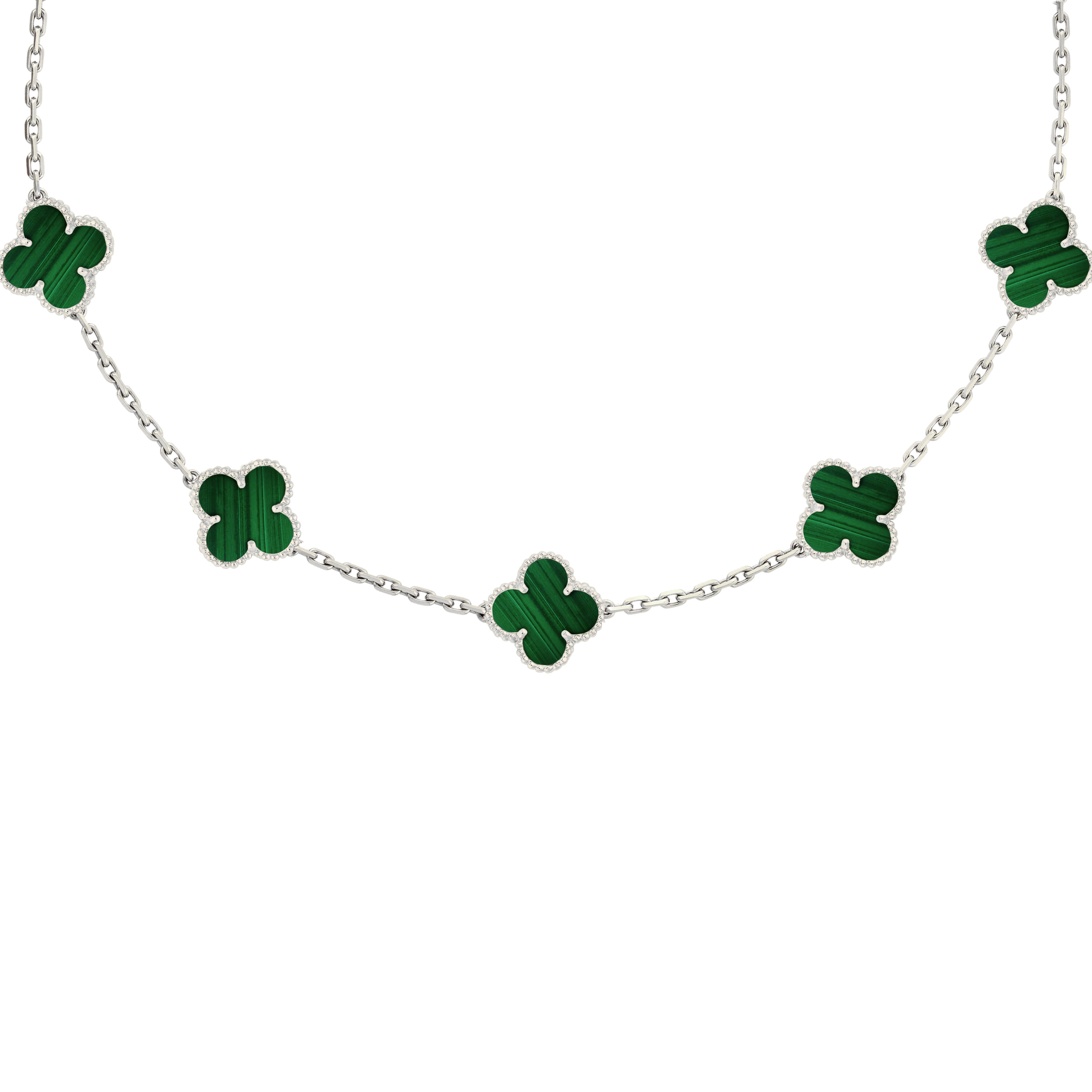 VAN CLEEF VINTAGE ALHAMBRA NECKLACE  - SILVER/GREEN