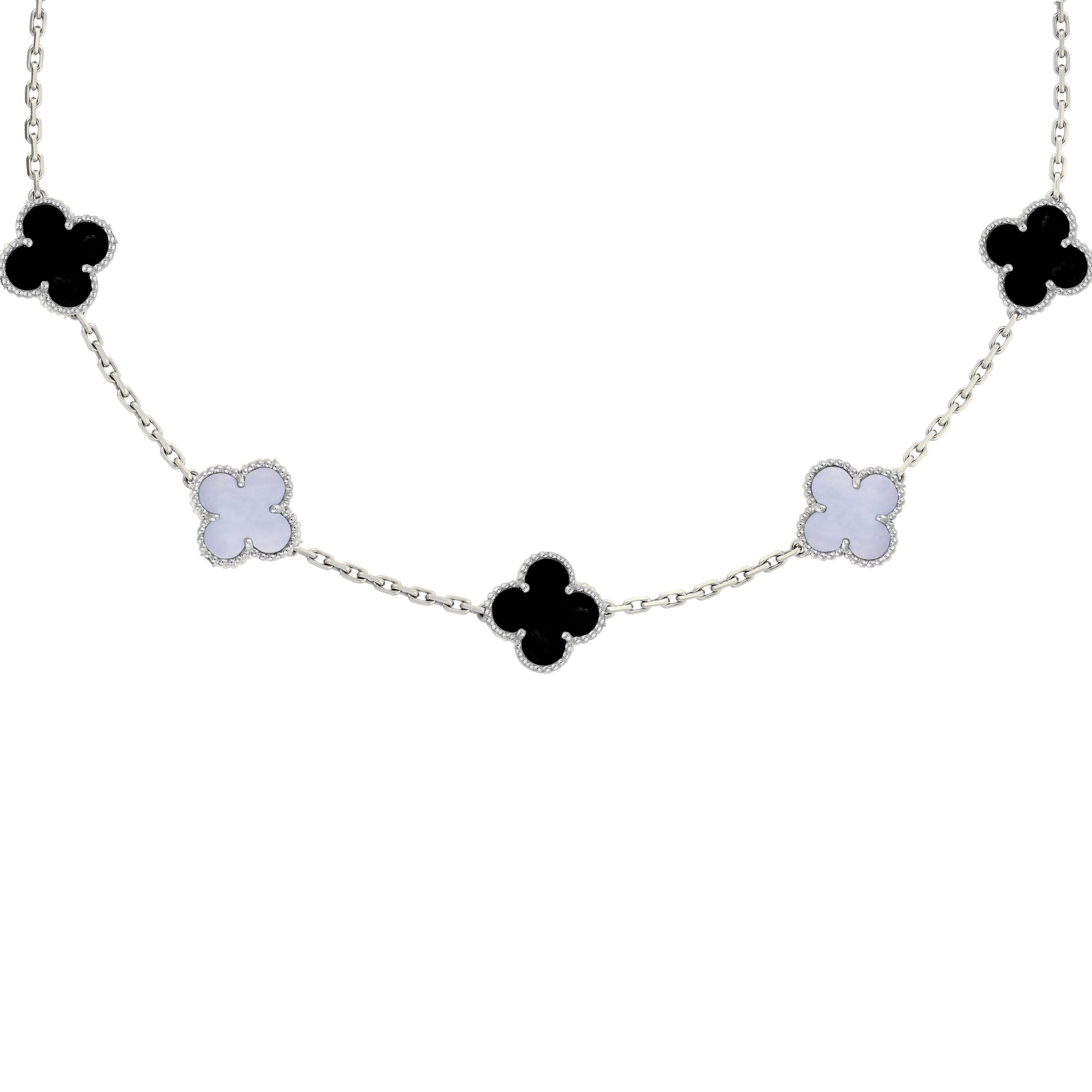 VAN CLEEF VINTAGE ALHAMBRA NECKLACE  - SILVER/BLACK/WHITE