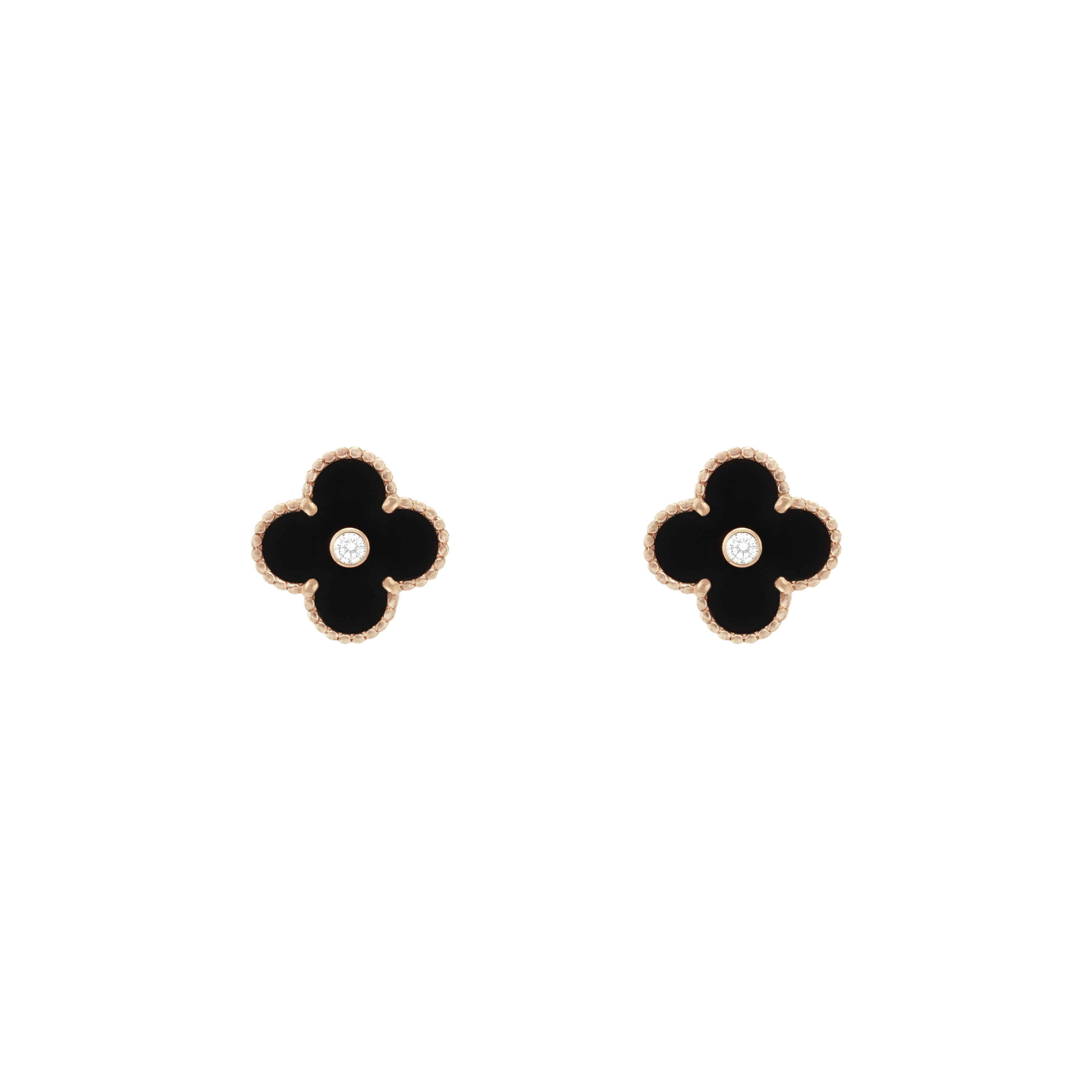 VAN CLEEF VINTAGE ALHAMBRA EARRINGS - GOLD/BLACK/DIAMANTE