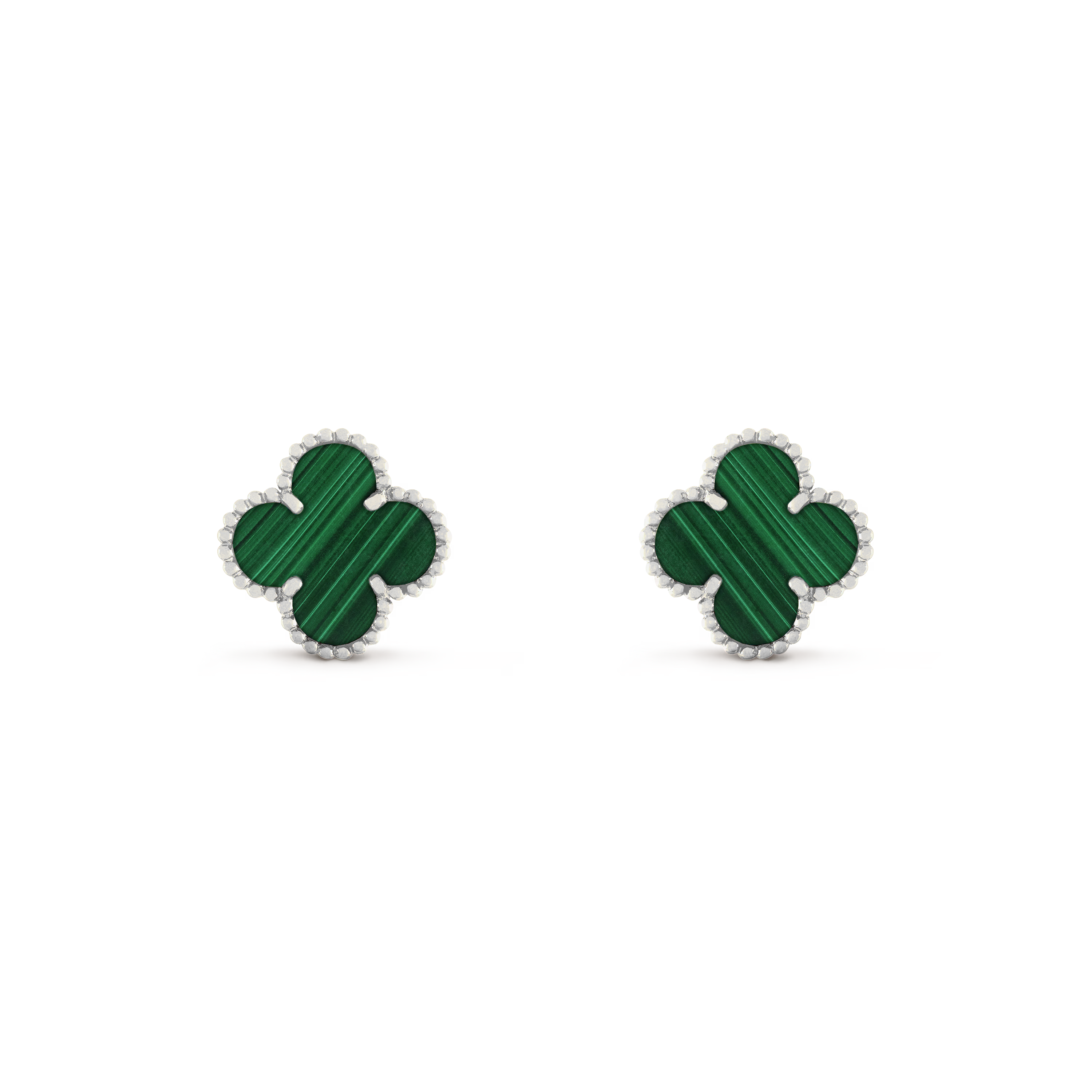 VAN CLEEF VINTAGE ALHAMBRA EARRINGS - SILVER/GREEN