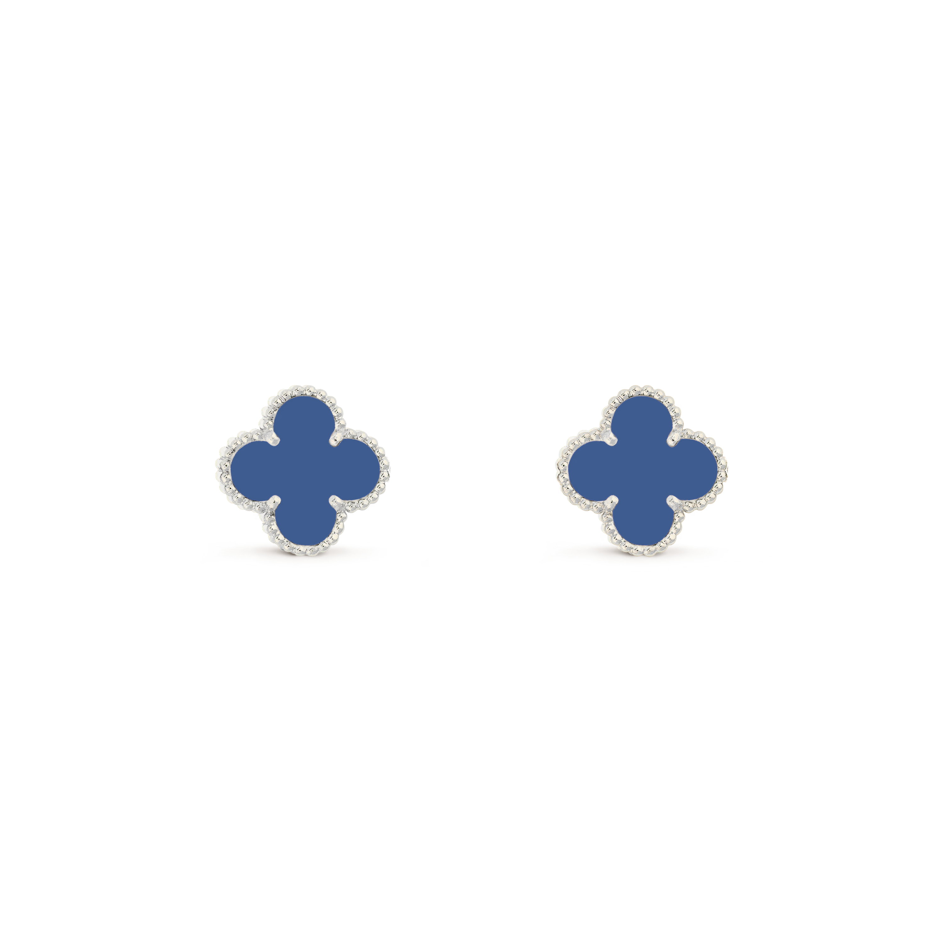VAN CLEEF VINTAGE ALHAMBRA EARSTUDS - SILVER/BLUE