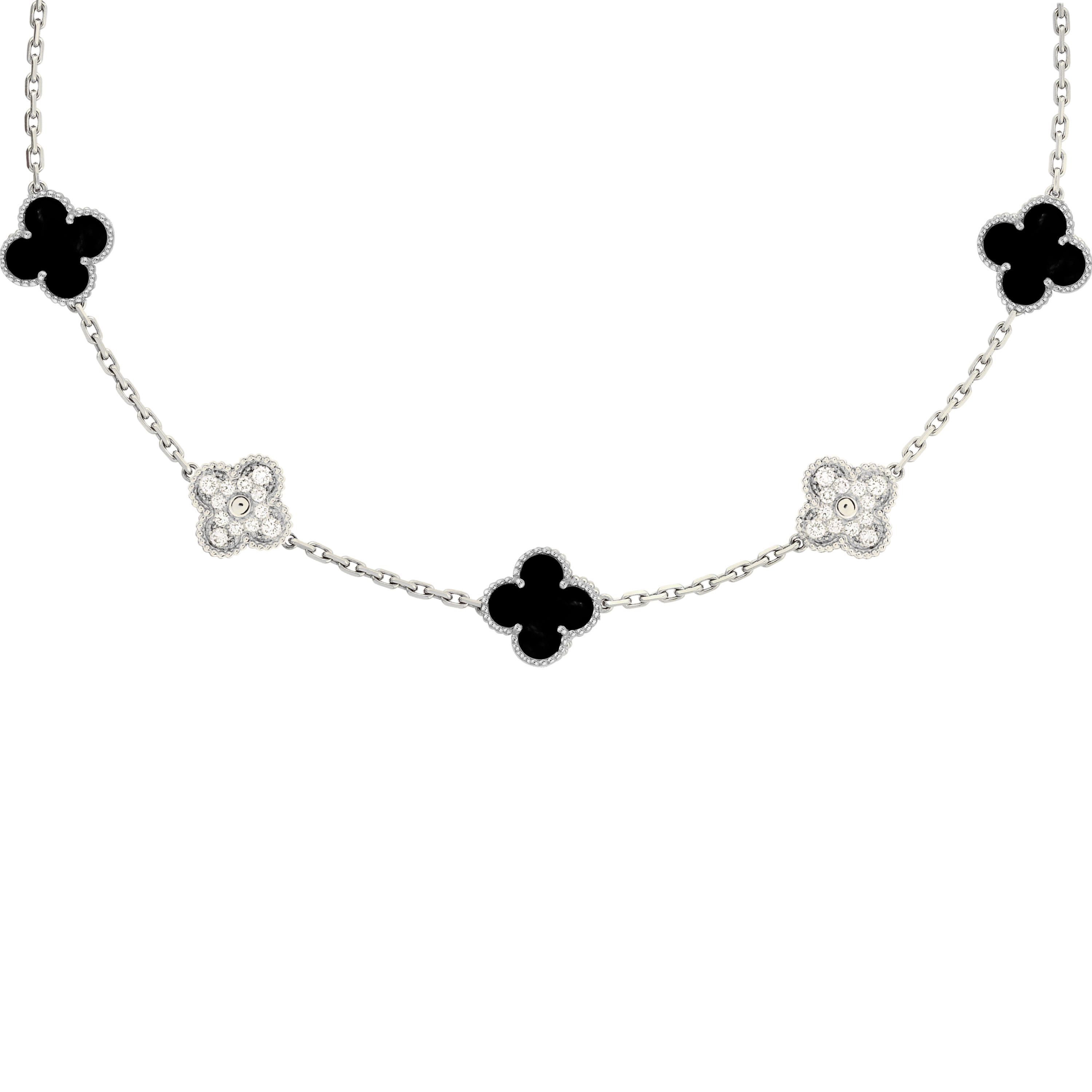 VAN CLEEF VINTAGE ALHAMBRA NECKLACE - SILVER/BLACK/DIAMANTE