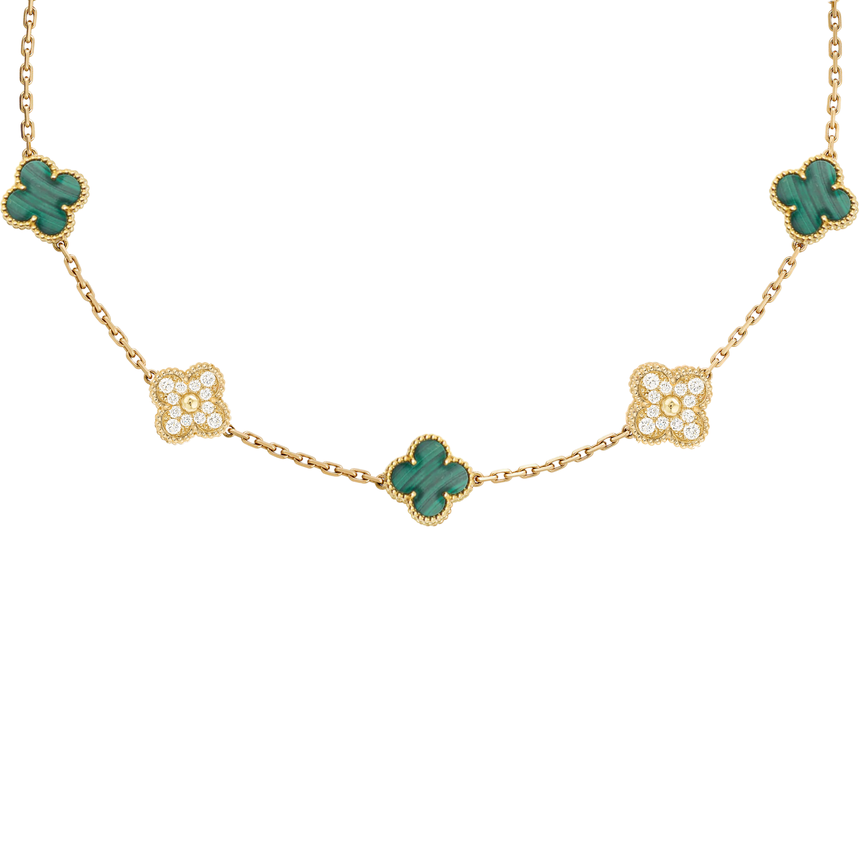 VAN CLEEF VINTAGE ALHAMBRA NECKLACE - GOLD/GREEN/DIAMANTE